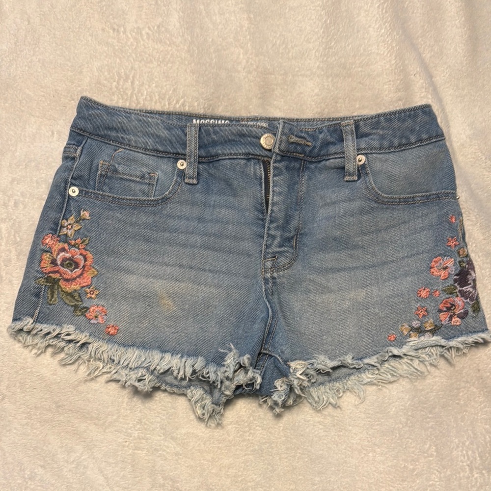Women's Denim Shorts with Floral Embroidery